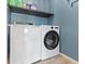 Functional laundry room featuring a washer, dryer, and overhead shelving at 11921 S Black Horn Cir, Parker, CO 80134