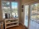 Breakfast nook featuring a bar table with coffee station and an outdoor view through the glass door at 7515 Pineridge Trl, Castle Pines, CO 80108