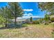 The backyard is spacious with mature trees, a fire pit, and beautiful mountain views at 258 Post Boy Rd, Boulder, CO 80302