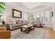 Bright living room with neutral tones, hardwood floors, large windows, and stylish furniture at 27290 E Nova Cir, Aurora, CO 80016