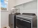 Convenient laundry room with modern appliances and ample shelving at 17692 Olive St, Broomfield, CO 80023