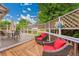 Relaxing outdoor deck with red wicker chairs, a glass table, and a lattice fence for privacy at 13112 Summit Grove Pkwy, Thornton, CO 80241