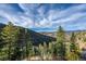 Breathtaking mountain views framed by lush pine trees under a bright, cloud-streaked sky at 900 Sawmill Creek Rd, Evergreen, CO 80439