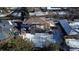Aerial view of a snow covered backyard, showcasing the home's layout and surrounding neighborhood at 4055 S Niagara Way, Denver, CO 80237