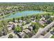Beautiful aerial view showcases a serene lake surrounded by houses, lush trees and manicured lawns at 8820 W 80Th Dr, Arvada, CO 80005