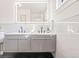 Modern bathroom featuring a double vanity, sleek gray cabinets, and a large, illuminated mirror at 2713 S Hazel Ct, Denver, CO 80236