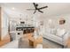 Living room view featuring a modern open floor plan with hardwood floors and island seating at 2713 S Hazel Ct, Denver, CO 80236