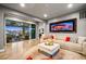Comfortable living room with a plush sofa, stylish decor, and large sliding glass doors leading to a balcony at 19495 W 94Th Ave, Arvada, CO 80007