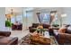 Cozy living room featuring leather sofas, a coffee table, and ample natural light at 3805 Windriver Trl, Castle Rock, CO 80109