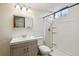 Bathroom featuring a vanity sink, shower, and toilet at 14830 Robins Dr, Denver, CO 80239