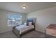 Cozy bedroom features a bed, window, blinds, carpet and a wood-look dresser at 8240 S White Crow St, Aurora, CO 80016