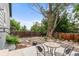 Charming backyard with stone patio, mature trees, and privacy fence at 13341 Birch Cir, Thornton, CO 80241