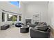 Modern living room features large windows, a fireplace, built-in shelves, and comfortable seating at 1126 S Davenport Ct, Erie, CO 80516