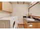 Bright laundry room featuring a sink, counter, and modern washer and dryer at 5986 Dunraven St, Golden, CO 80403