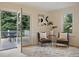 Cozy sitting room with French doors leading to an outdoor deck and beautiful backyard views at 10849 E Crestridge Cir, Englewood, CO 80111