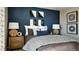 Stylish bedroom showcasing blue accent wall, designer lamps, and attractive modern artwork at 14877 Arbor W Blvd, Thornton, CO 80602