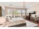 Spacious primary bedroom boasts tray ceilings, bright windows, and comfortable sitting area at 10631 Autumnsong Ct, Highlands Ranch, CO 80126