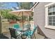 Inviting patio with outdoor seating, patio umbrella, and views of yard at 1950 S Helena St # D, Aurora, CO 80013