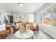 Bright living room featuring a large window, hardwood floors and a modern decor at 3342 S Flamingo Way, Denver, CO 80222