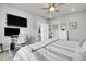 Comfortable bedroom with neutral tones, large window, plush bedding, a desk, and a walk in closet at 3086 Kestrel St, Brighton, CO 80601