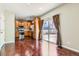 Stylish kitchen featuring stainless steel appliances, ample cabinet space, and easy access to the outdoor patio at 14183 Madison Way, Thornton, CO 80602