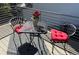 Cozy balcony setting with outdoor furniture, perfect for enjoying a relaxing moment with nature and a vase of roses at 5295 Andes St, Denver, CO 80249