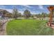 Expansive backyard with lush green grass, white fence, and a beautifully landscaped lawn at 1378 S Duquesne Ct, Aurora, CO 80018