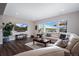 Inviting living room features a large sectional sofa, hardwood floors, and a scenic view from the windows at 2144 Bellcove Dr, Castle Pines, CO 80108