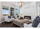 Cozy sitting area with a fireplace, natural light, and comfortable seating at 2144 Bellcove Dr, Castle Pines, CO 80108