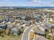 An aerial view of a neighborhood showcasing well-maintained homes, manicured lawns, and winding streets at 3475 Golden Spur Loop, Castle Rock, CO 80108