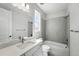 Modern bathroom featuring a tub, shower combo and vanity with solid surface counter at 3327 Backdrop Ct, Castle Rock, CO 80108