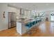Modern kitchen features stainless appliances, an oversized island with seating, and stylish pendant lighting at 4525 N Raleigh St, Denver, CO 80212
