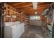 Unfinished basement with laundry hookups and shelving at 900 Emerald St, Broomfield, CO 80020