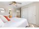 Cozy bedroom featuring a ceiling fan, closet, and neutral walls for a relaxing atmosphere at 957 Rosedale St, Castle Rock, CO 80104