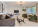 Bright living room showcasing a neutral palette, large windows, comfortable seating, and modern decor at 6642 S Pearl St, Centennial, CO 80121