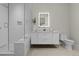 Elegant bathroom featuring a glass shower, a modern vanity, and a lighted mirror at 155 Steele St # 917, Denver, CO 80206