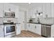 Stylish kitchen with stainless steel appliances, white cabinets, and modern fixtures at 3575 S Ouray St, Aurora, CO 80013