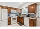 Charming kitchen featuring granite countertops, stainless steel sink, and oak cabinets at 2437 E Geddes Pl, Centennial, CO 80122