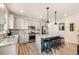 Modern kitchen featuring grey cabinets, an island with seating, and stainless steel appliances at 8409 Rush Creek Ave, Littleton, CO 80125