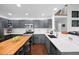 Modern kitchen with grey cabinets, stainless steel appliances, and center butcher block island at 9916 Sand Cherry Way, Highlands Ranch, CO 80129