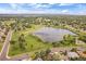 Aerial view of the houses in the neighborhood next to a grassy area with a lake at 10832 W Powers Pl, Littleton, CO 80127
