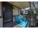 Inviting front porch with two blue Adirondack chairs, and covered entry at 8060 W 9Th Ave # 204, Lakewood, CO 80214