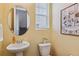 Cozy powder room with pedestal sink, toilet and decor at 1635 S Andes Way, Aurora, CO 80017