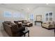 Spacious living room with vaulted ceilings, plush furnishings, and abundant natural light offers comfortable relaxation at 8075 S Vandriver Way, Aurora, CO 80016