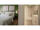 A green bedroom connects to a clean white bathroom, offering convenience and style at 1090 N Lafayette St # 305, Denver, CO 80218