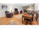 Spacious living room with a stone fireplace, hardwood floors, and comfortable leather furniture at 1040 Zang St, Golden, CO 80401