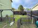 View of the backyard with a wooden fence and some grass at 9852 W 76Th Ave, Arvada, CO 80005