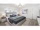 Bedroom features a gray color scheme, an elegant light fixture, and carpeted floors at 7883 Fox Creek Trl, Franktown, CO 80116