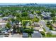 Residential aerial view showcasing location amid mature trees, city skyline in distance at 2217 King St, Denver, CO 80211