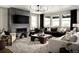 Spacious living room featuring a fireplace, modern lighting, and comfortable seating area at 23738 E 42Nd Ave, Aurora, CO 80019